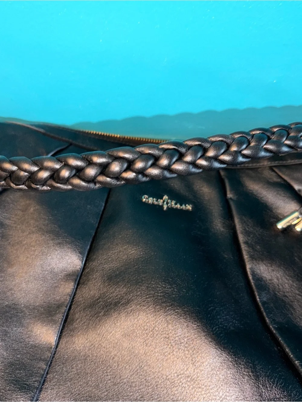 Cole Haan Black Braided-Handle Leather Shoulder Hobo